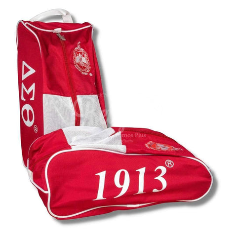 Delta Sigma Theta ΔΣΘ Shield Red & White Canvas Shoe Bag with Zippered MeshRed-Betty's Promos Plus Greek Paraphernalia