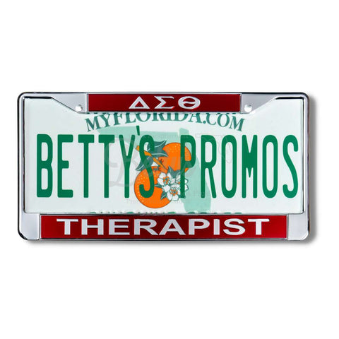 Delta Sigma Theta "ΔΣΘ Therapist" Metal Acrylic Mirror Laser Engraved Auto Tag License Plate FrameRed-Betty's Promos Plus Greek Paraphernalia