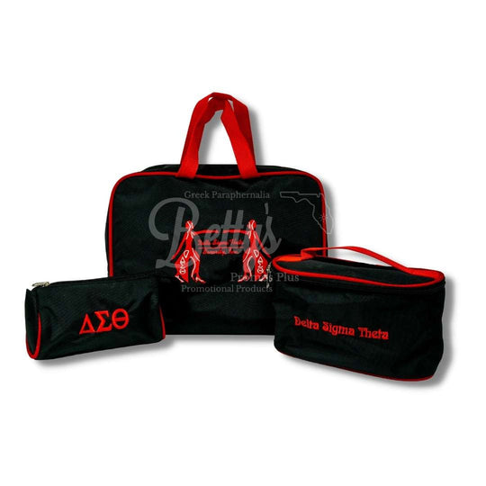 Delta Sigma Theta ΔΣΘ Toiletry Bag Set of 3 Makeup Travel Kit Bathroom and Luggage OrganizerBlack-Betty's Promos Plus Greek Paraphernalia