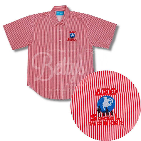 Delta Sigma Theta Embroidered ΔΣΘ Social Worker Windowpane Button-Up ShirtShort Sleeve-Striped-Small-Betty's Promos Plus Greek Paraphernalia