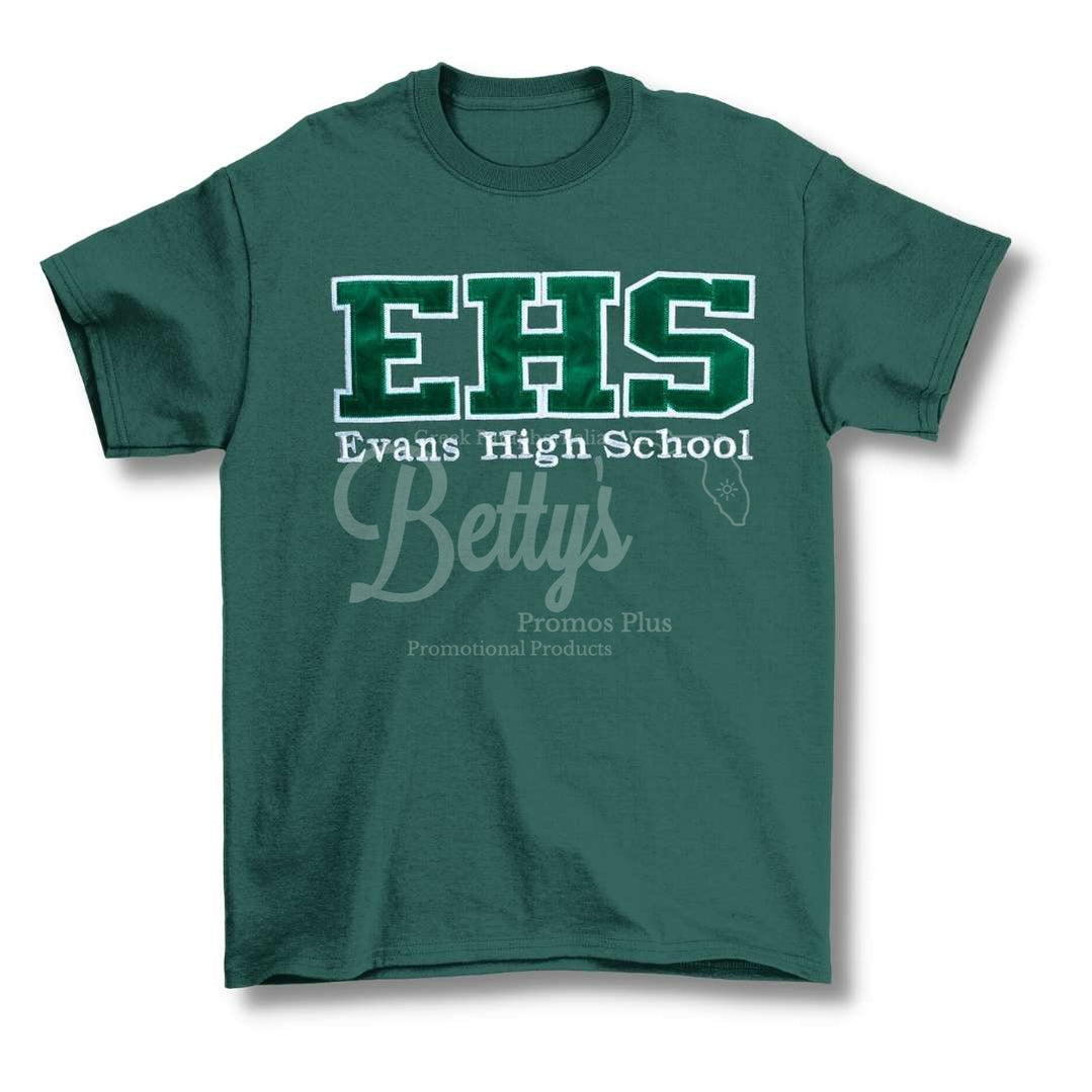 Evans High School Double Stitched Applique Embroidered T-ShirtGreen-Small-Betty's Promos Plus Greek Paraphernalia