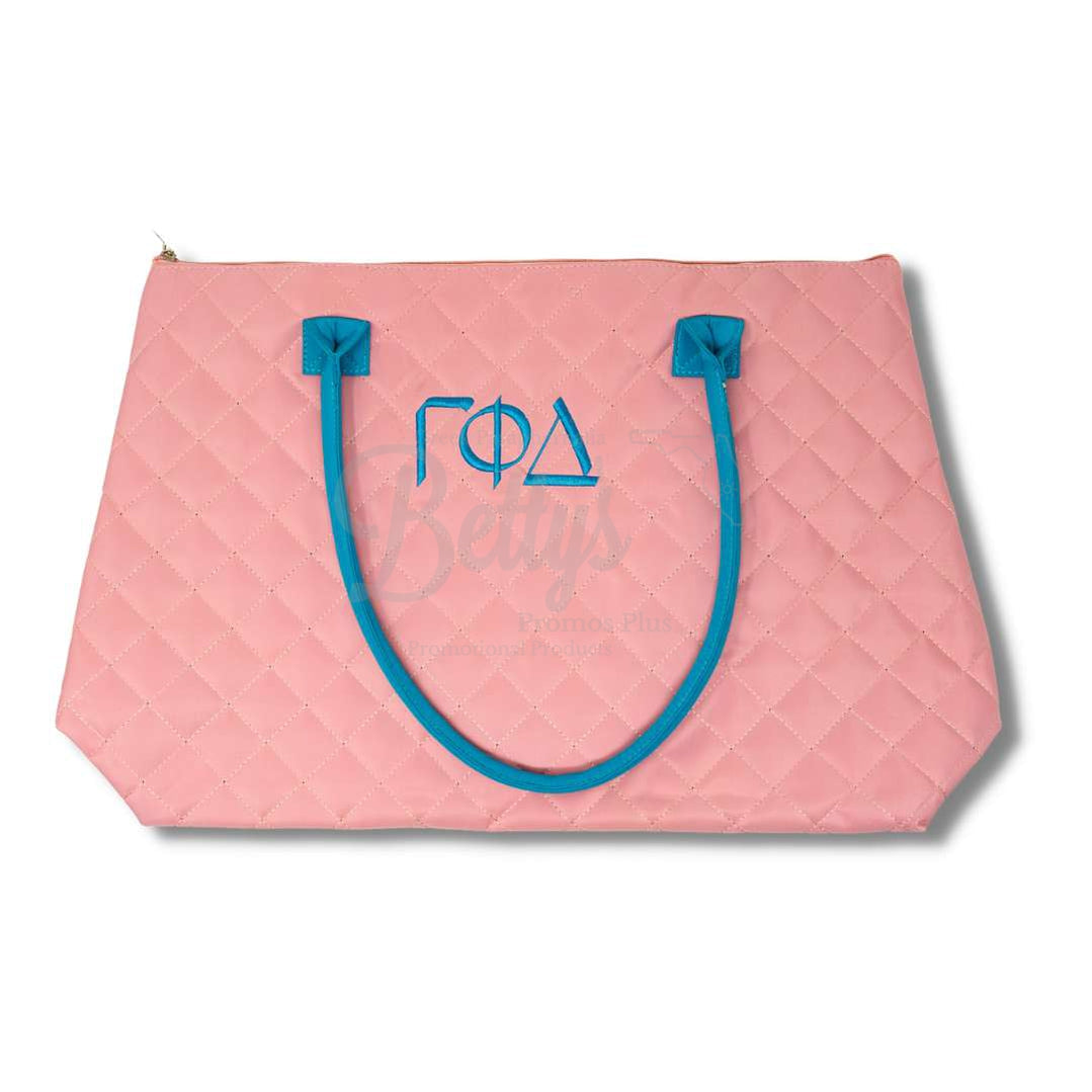 Gamma Phi Delta ΓΦΔ Embroidered Greek Letters Quilted Bag PursePink-Betty's Promos Plus Greek Paraphernalia