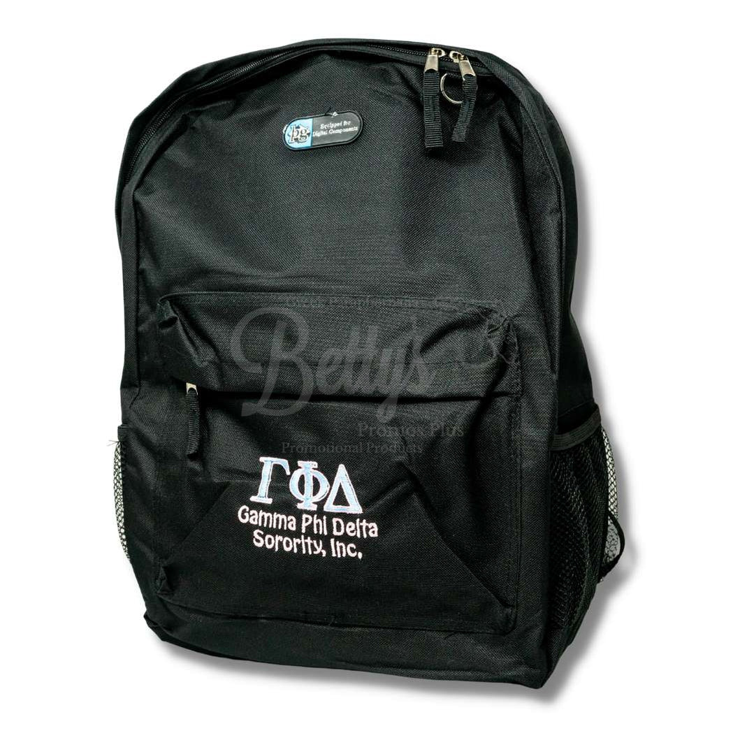 Gamma Phi Delta ΓΦΔ Greek Letters Backpack Bookbag BagBlack-Betty's Promos Plus Greek Paraphernalia