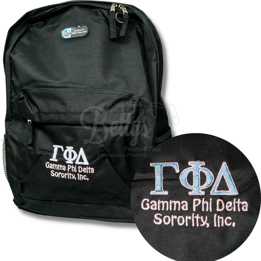 Gamma Phi Delta ΓΦΔ Greek Letters Backpack Bookbag BagBlack-Betty's Promos Plus Greek Paraphernalia