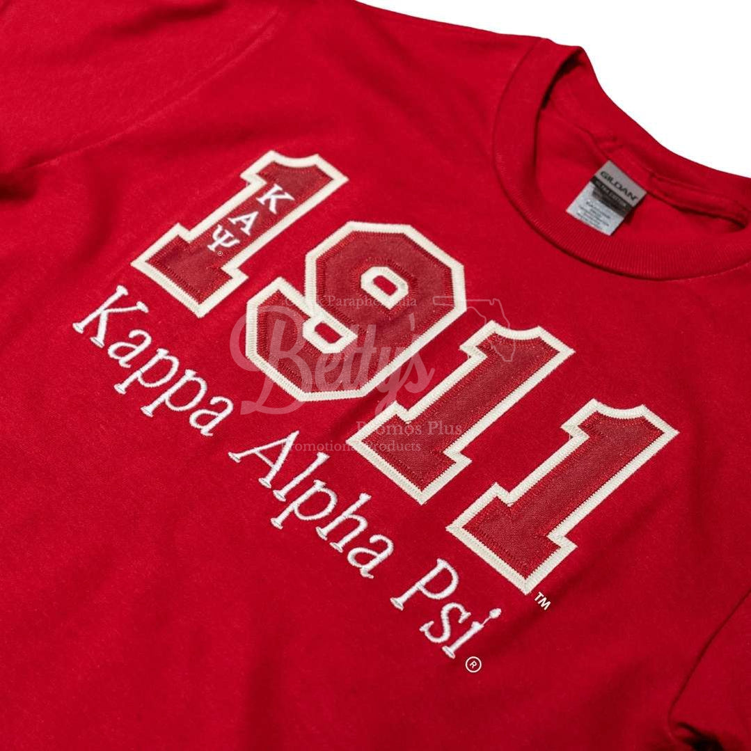 Kappa Alpha Psi ΚΑΨ 1911 Script Double Stitched Appliqué Embroidered Line T-Shirt-Betty's Promos Plus Greek Paraphernalia