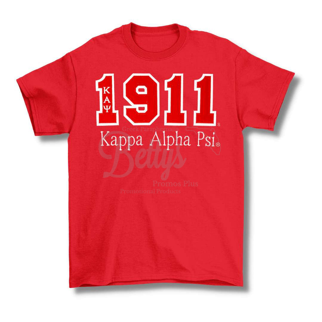 Kappa Alpha Psi ΚΑΨ 1911 Script Double Stitched Appliqué Embroidered Line T-ShirtRed-Small-Betty's Promos Plus Greek Paraphernalia