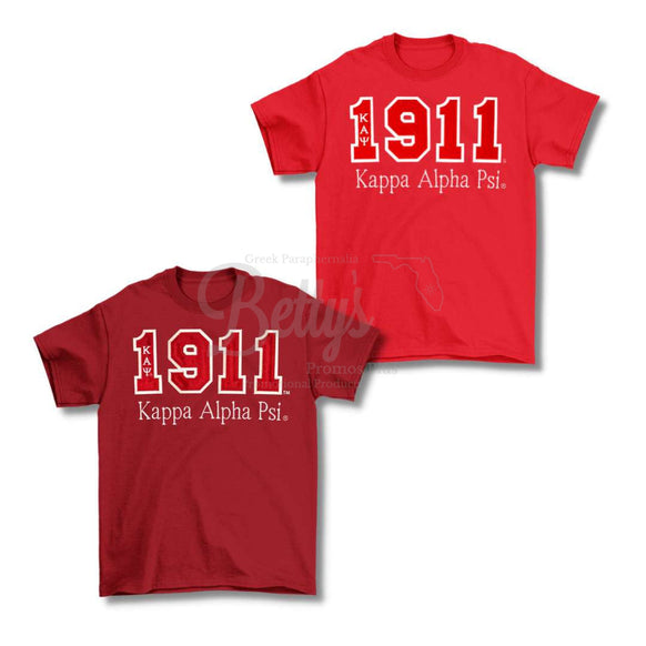 Kappa Alpha Psi ΚΑΨ 1911 Script Double Stitched Appliqué Embroidered Line T-Shirt-Betty's Promos Plus Greek Paraphernalia