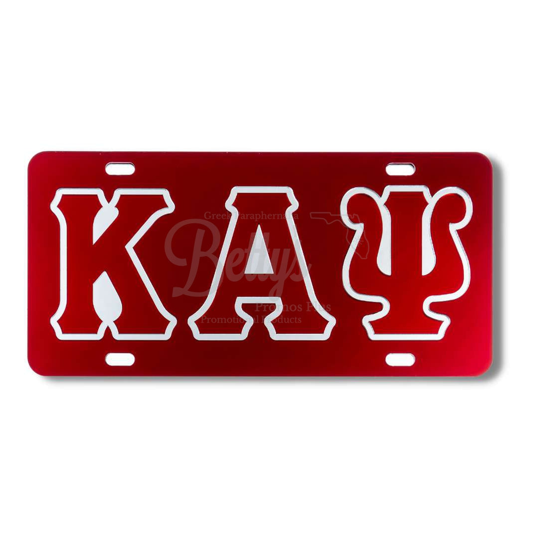 Kappa Alpha Psi ΚΑΨ Collegiate Greek Letters Acrylic Mirrored Laser Engraved AutoTag License PlateRed-Betty's Promos Plus Greek Paraphernalia