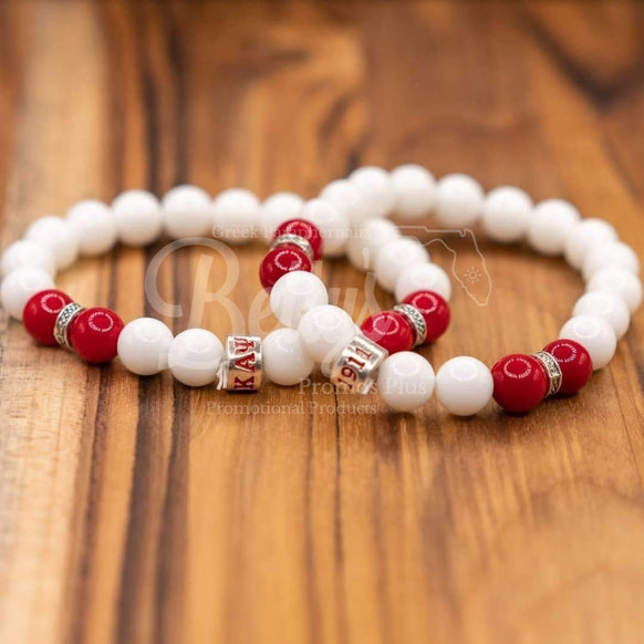 Kappa Alpha Psi ΚΑΨ Double Red Beaded BraceletWhite-Betty's Promos Plus Greek Paraphernalia