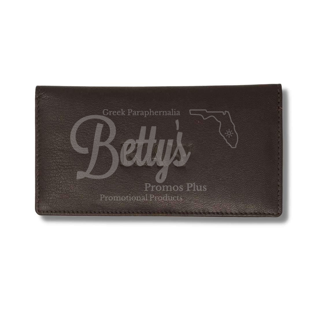 Kappa Alpha Psi ΚΑΨ Embossed Leather Checkbook Holder WalletBrown-Betty's Promos Plus Greek Paraphernalia