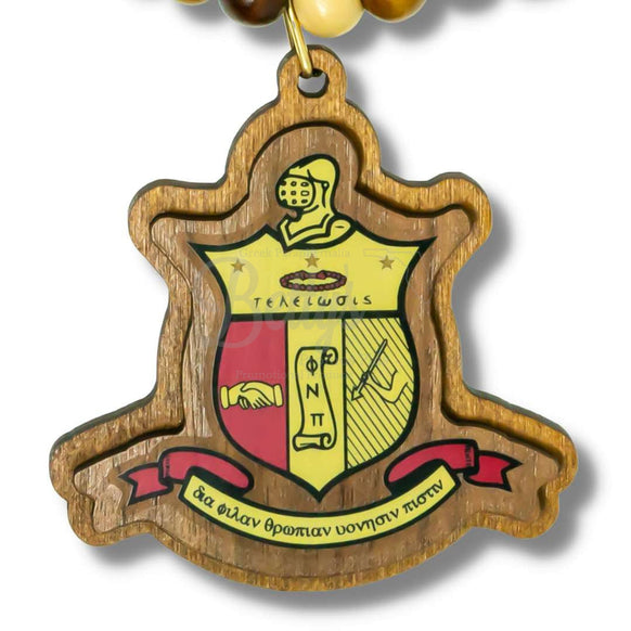 Kappa Alpha Psi ΚΑΨ Shield Wood Bead Raised Crest Tiki NecklaceBrown-Betty's Promos Plus Greek Paraphernalia