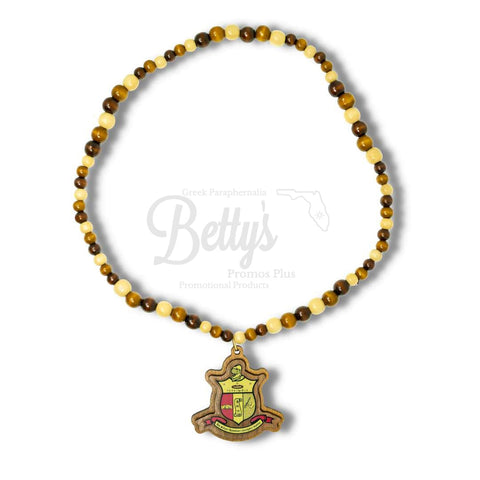 Kappa Alpha Psi ΚΑΨ Shield Wood Bead Raised Crest Tiki NecklaceBrown-Betty's Promos Plus Greek Paraphernalia