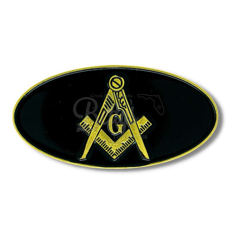 Mason "Masonic Shield" Car Emblem Freemasons Oval Shaped Auto Bumper DecalBlack-Betty's Promos Plus Greek Paraphernalia