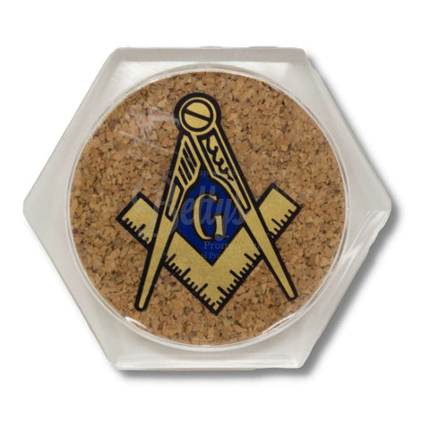 Mason "Masonic Shield" Cork and Clear Plastic Freemason CoasterShield-Betty's Promos Plus Greek Paraphernalia