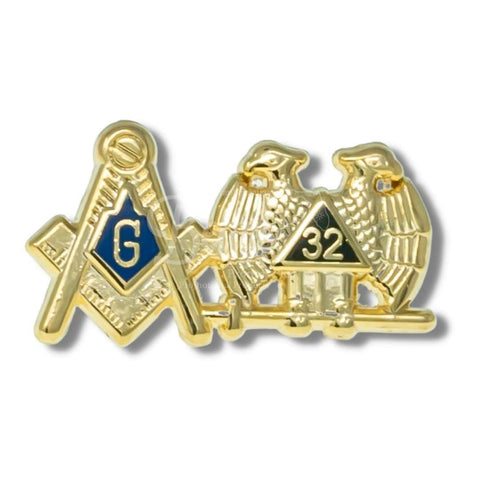 Mason Masonic Shield & Scottish Rite 32nd Degree Freemason Lapel PinGold-Betty's Promos Plus Greek Paraphernalia
