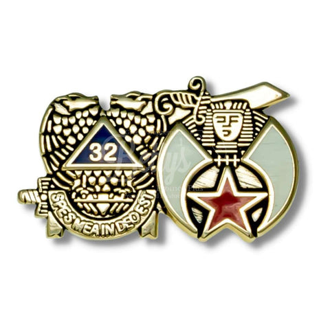 Mason Masonic "Shriner Shield & 32nd Degree Mason" Freemason Lapel PinGold-Betty's Promos Plus Greek Paraphernalia