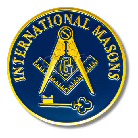 Masonic "International Masons & Shield" Car Emblem Freemasons Auto Bumper DecalBlue-Betty's Promos Plus Greek Paraphernalia