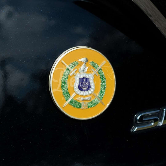 Omega Psi Phi Circular ΩΨΦ Shield Crest Auto Car Decal StickerGold-Betty's Promos Plus Greek Paraphernalia