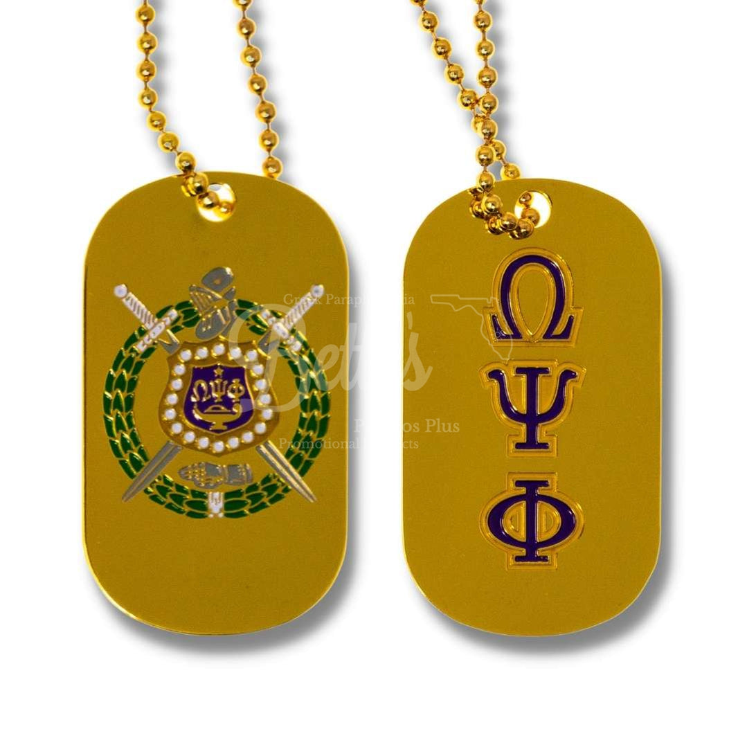 Omega Psi Phi Double Sided ΩΨΦ Greek Letters and Shield Fraternity Dog TagGold-Betty's Promos Plus Greek Paraphernalia