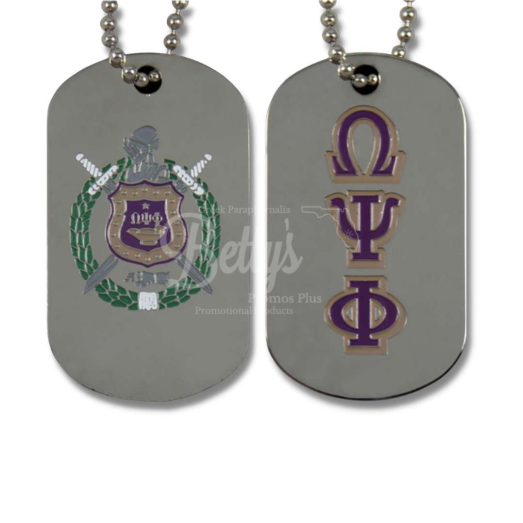 Omega Psi Phi Double Sided ΩΨΦ Greek Letters and Shield Fraternity Dog TagSilver-Betty's Promos Plus Greek Paraphernalia