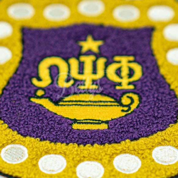 Omega Psi Phi ΩΨΦ Chenille Shield Iron-on Embroidery Patch-Betty's Promos Plus Greek Paraphernalia