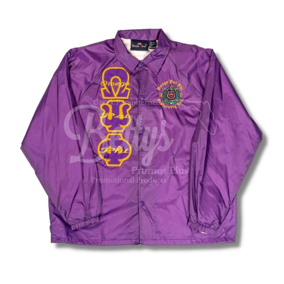 Omega Psi Phi ΩΨΦ Double-Stitched Embroidered Windbreaker Greek Line JacketCursive Lettering-Purple-4X-Large-Betty's Promos Plus Greek Paraphernalia