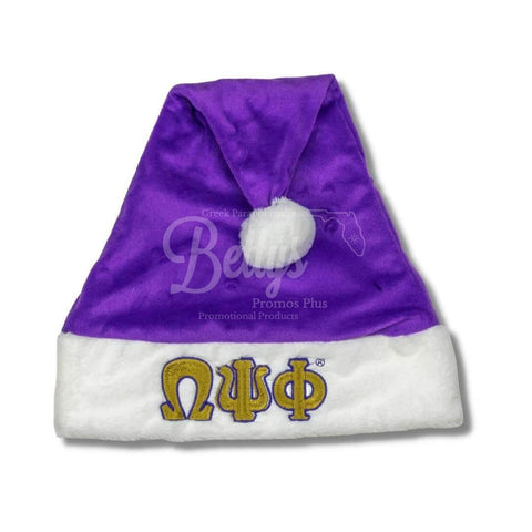 Omega Psi Phi ΩΨΦ Embroidered Greek Letters Deluxe Santa HatPurple-With Lining-Betty's Promos Plus Greek Paraphernalia