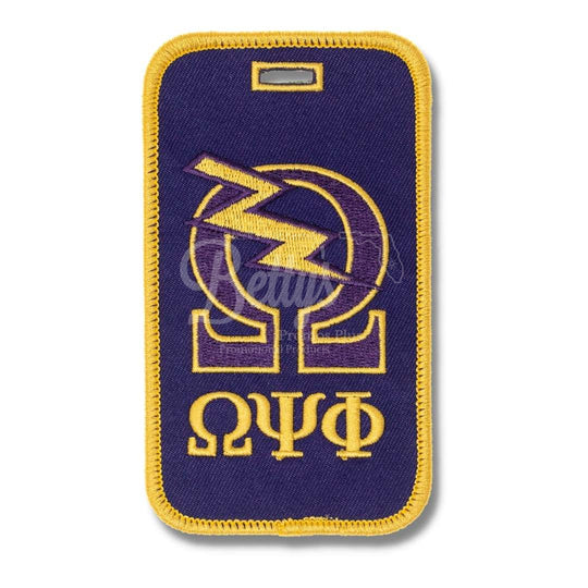 Omega Psi Phi ΩΨΦ Omega with Bolt Embroidered Luggage TagPurple-Betty's Promos Plus Greek Paraphernalia