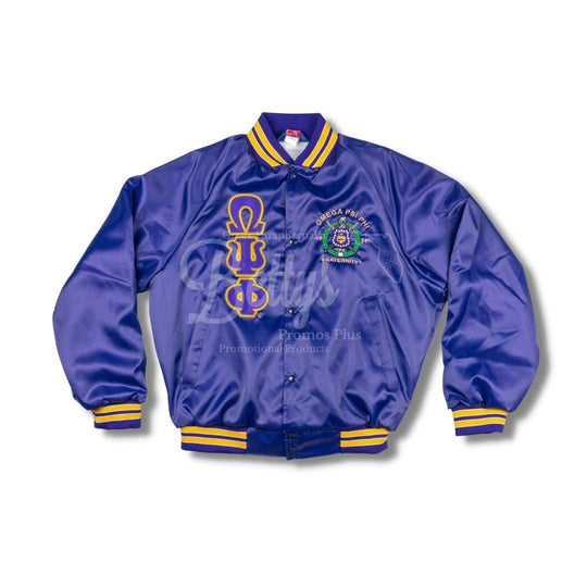 Omega Psi Phi ΩΨΦ Satin Bomber JacketPurple-Small-Betty's Promos Plus Greek Paraphernalia