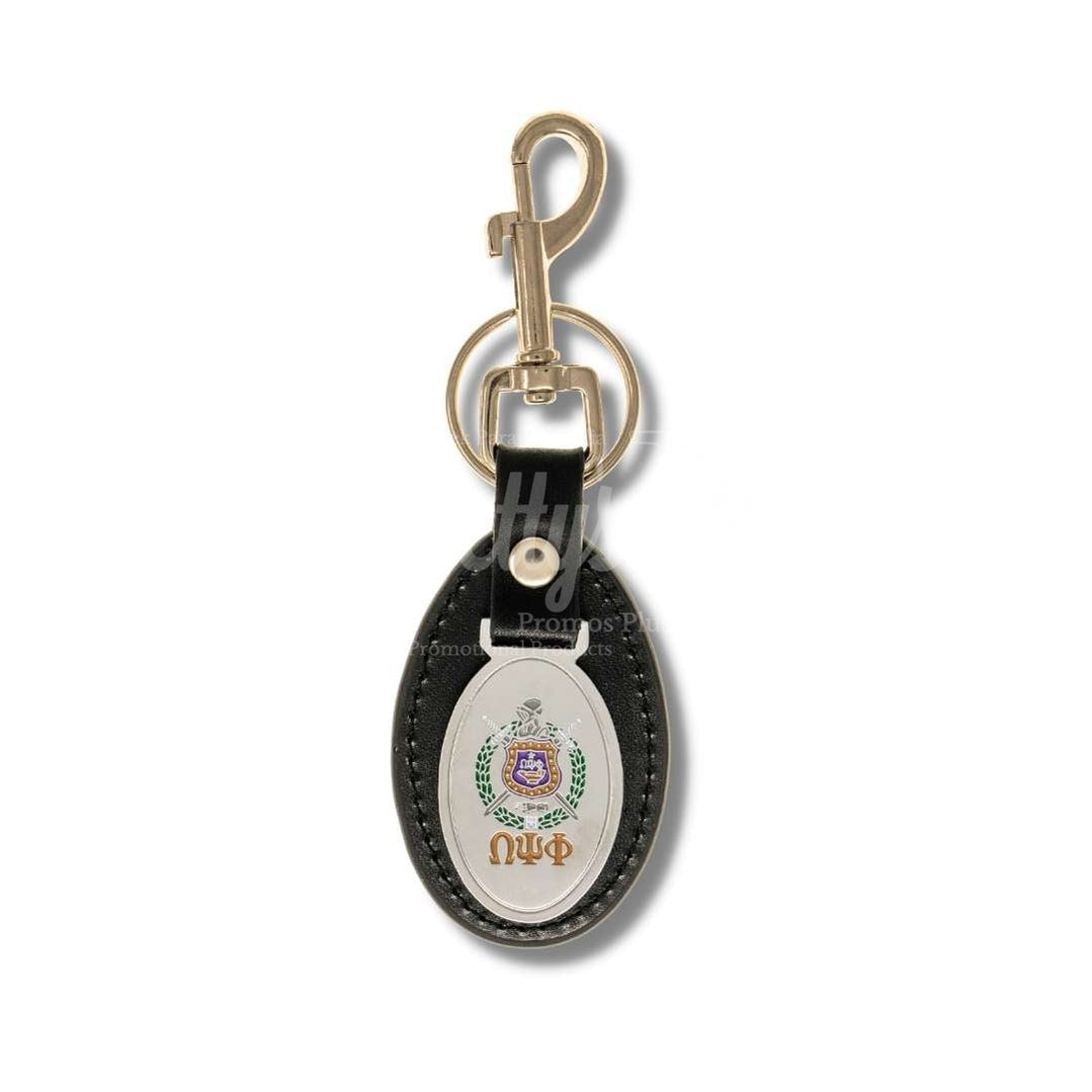 Omega Psi Phi ΩΨΦ Shield Keychain Leather Key FobBlack-Betty's Promos Plus Greek Paraphernalia
