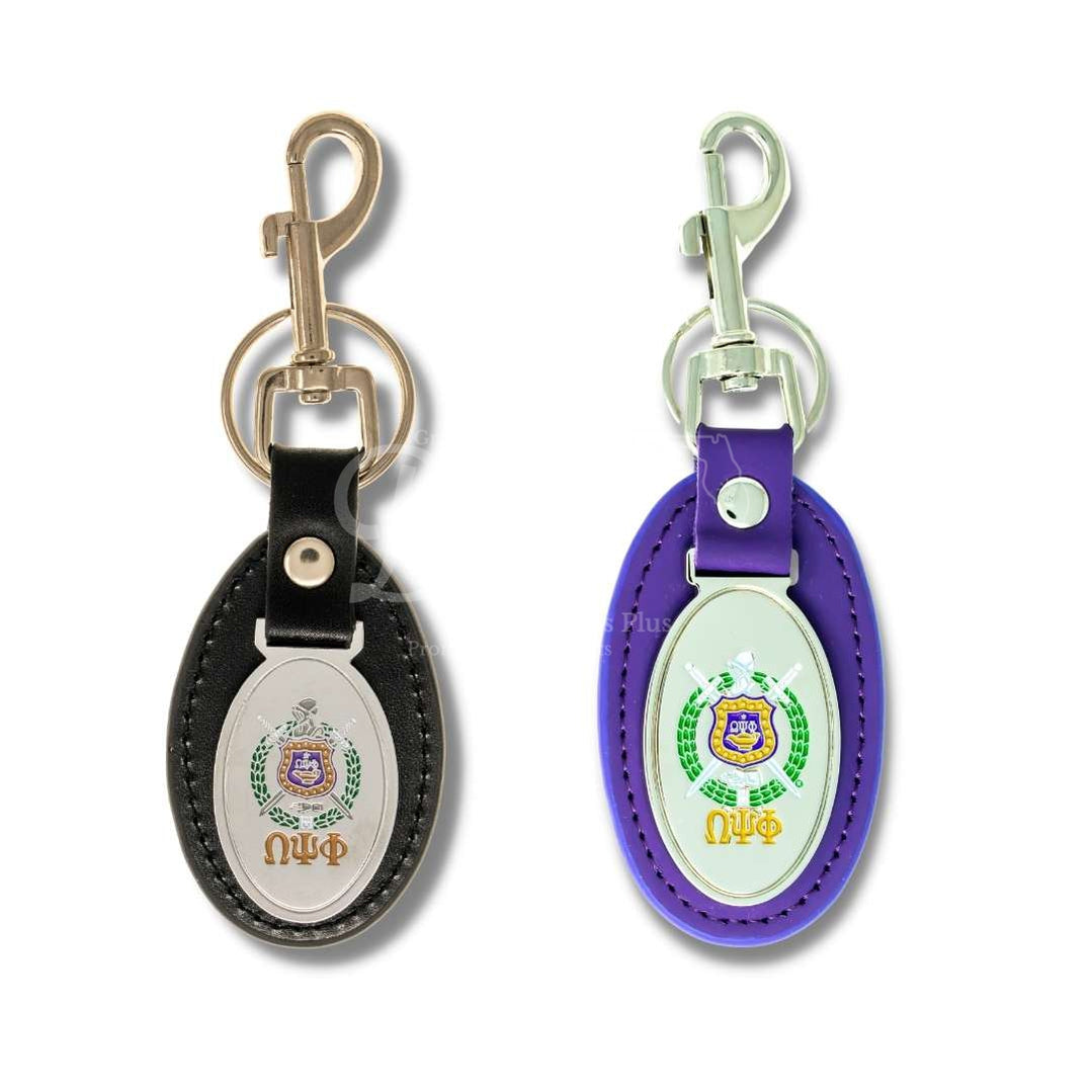 Omega Psi Phi ΩΨΦ Shield Keychain Leather Key Fob-Betty's Promos Plus Greek Paraphernalia