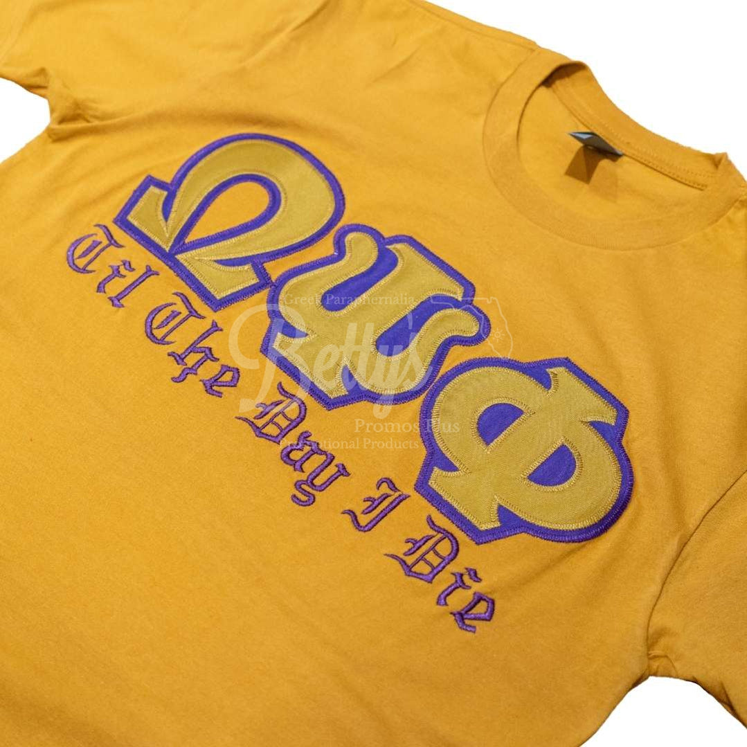 Omega Psi Phi ΩΨΦ Till the Day I Die Double Stitched Appliqué Embroidered Line T-Shirt-Betty's Promos Plus Greek Paraphernalia