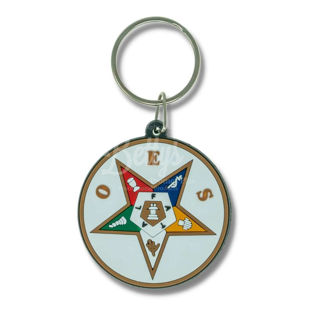 Order of Eastern Star Circular Rubber Keychain with ShieldWhite-Betty's Promos Plus Greek Paraphernalia