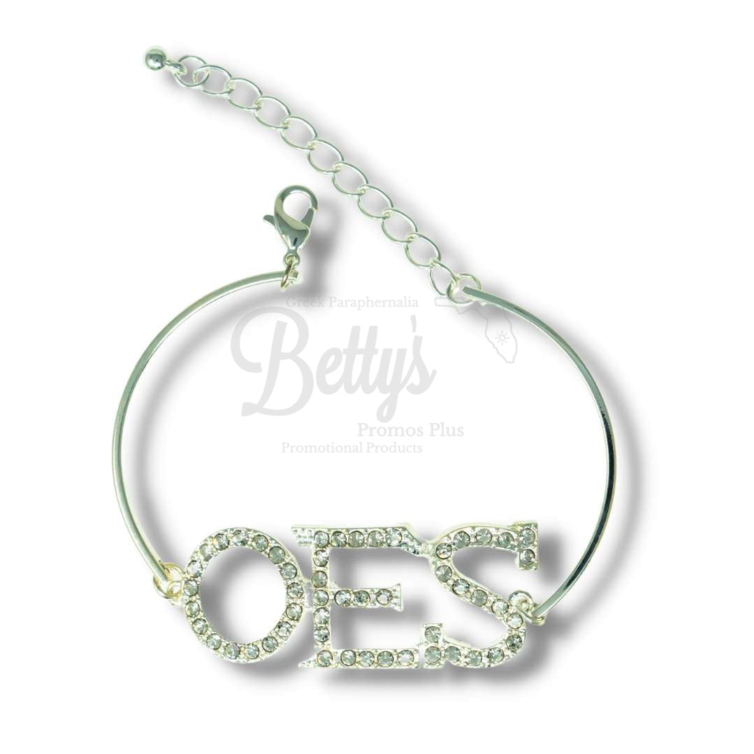Order of Eastern Star OES Letters Rhinestone Crystal BraceletSilver-Betty's Promos Plus Greek Paraphernalia