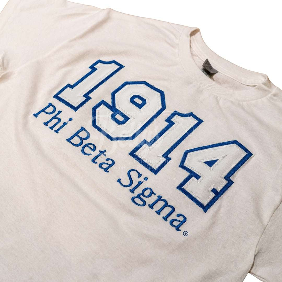Phi Beta Sigma 1914 ΦΒΣ Script Double Stitched Appliqué Embroidered Line T-Shirt-Betty's Promos Plus Greek Paraphernalia