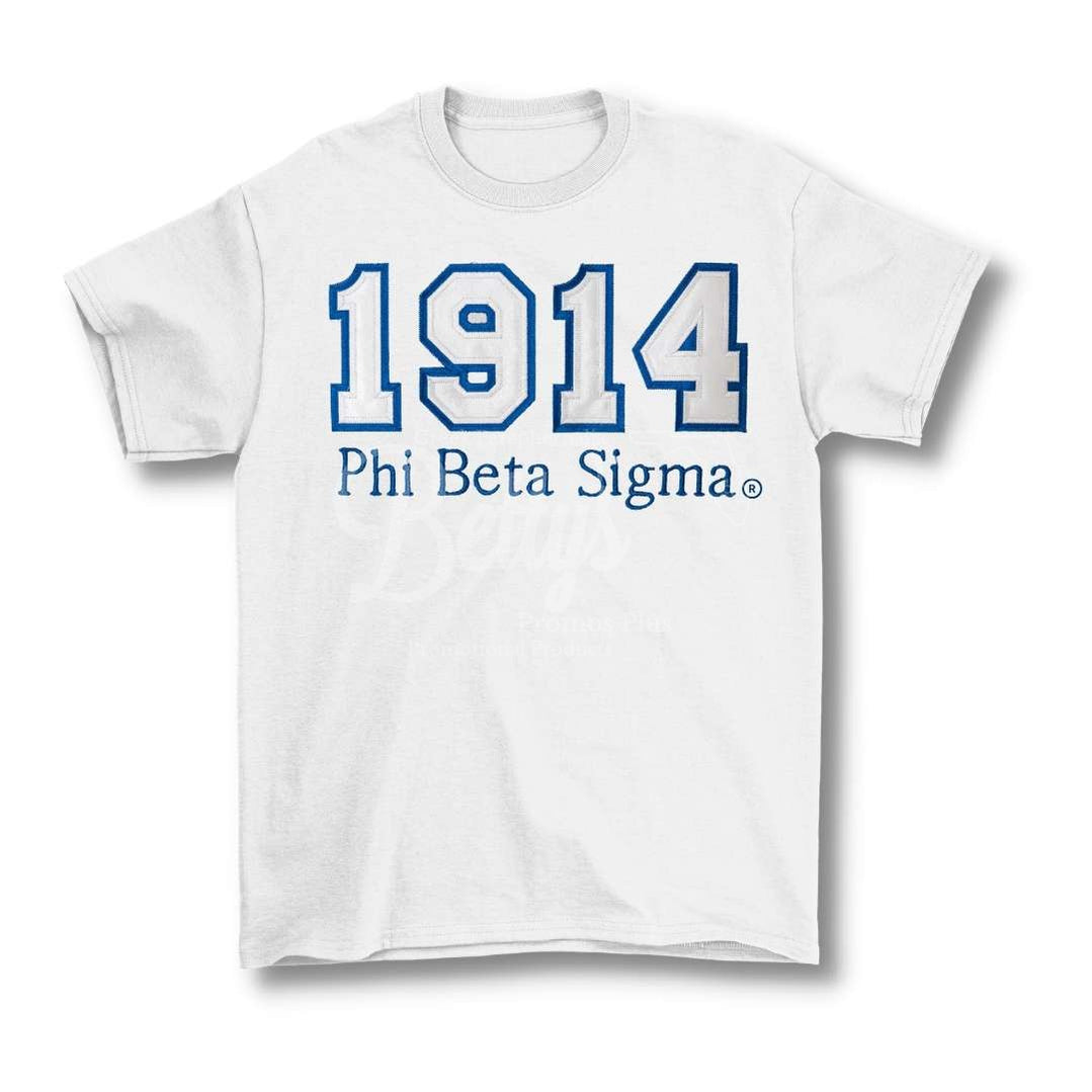 Phi Beta Sigma 1914 ΦΒΣ Script Double Stitched Appliqué Embroidered Line T-ShirtWhite-Small-Betty's Promos Plus Greek Paraphernalia