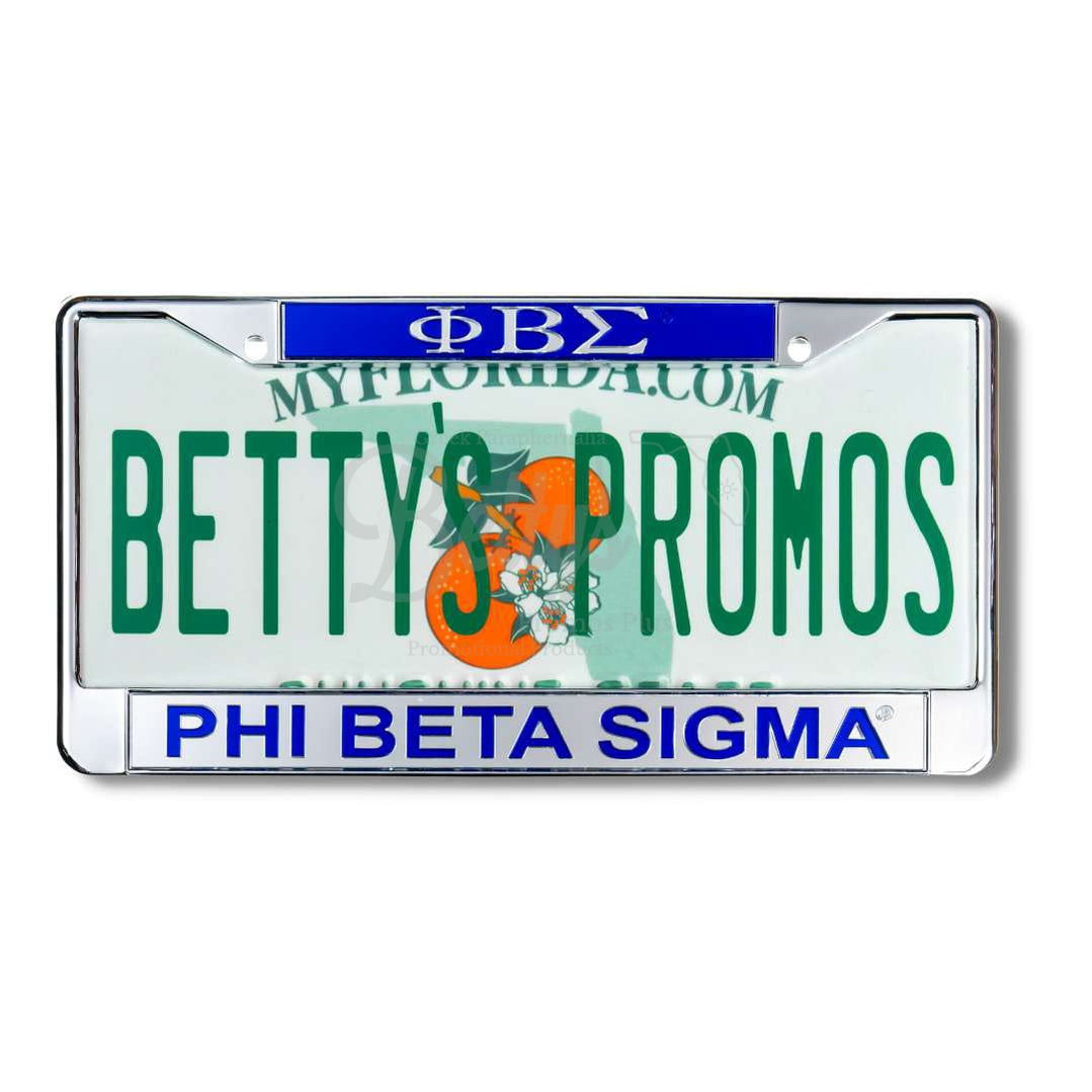 Phi Beta Sigma ΦΒΣ Acrylic Mirror Metal Laser Engraved Auto Tag License Plate FrameSilver Bottom-Blue Top-Betty's Promos Plus Greek Paraphernalia