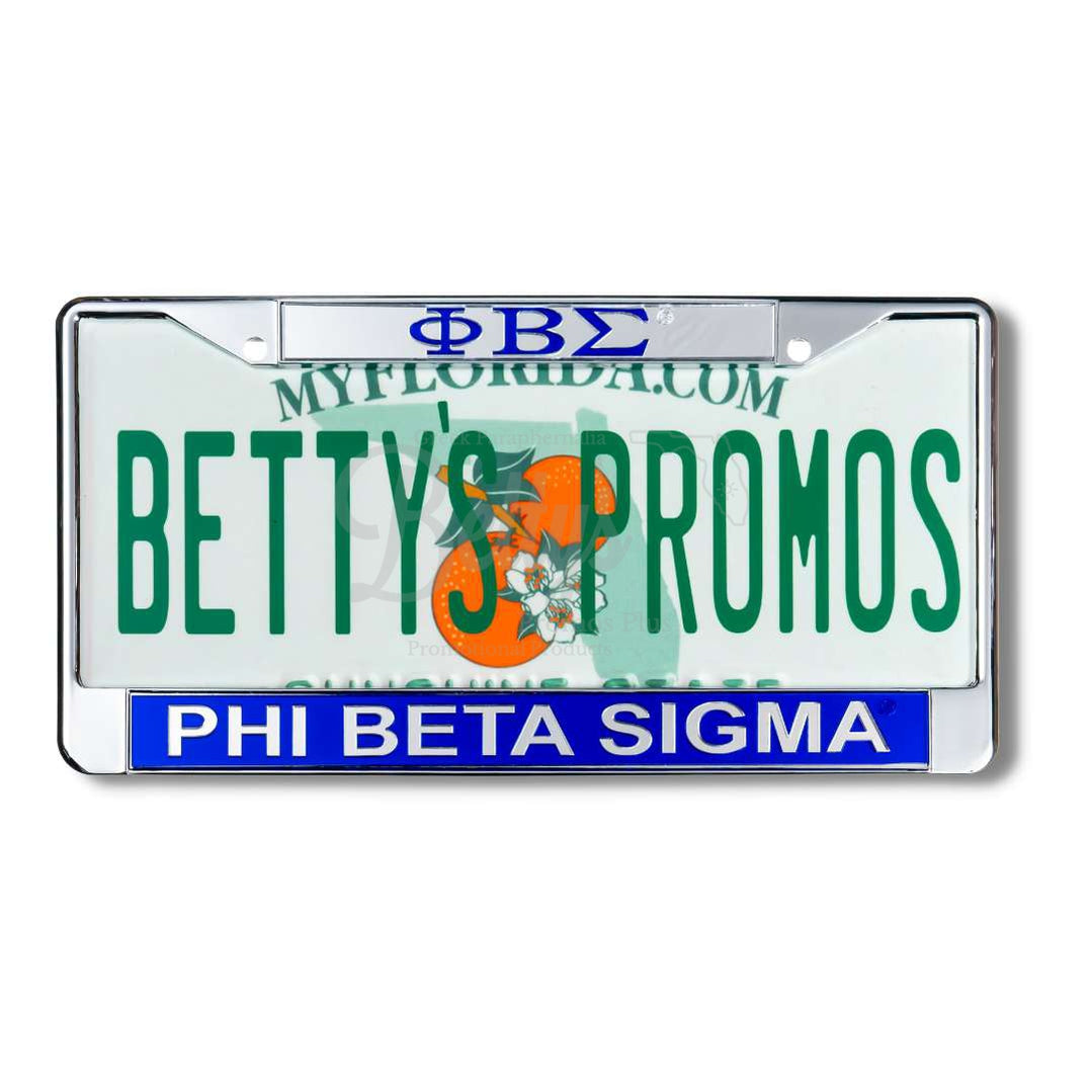 Phi Beta Sigma ΦΒΣ Acrylic Mirror Metal Laser Engraved Auto Tag License Plate FrameBlue Bottom-Silver Top-Betty's Promos Plus Greek Paraphernalia