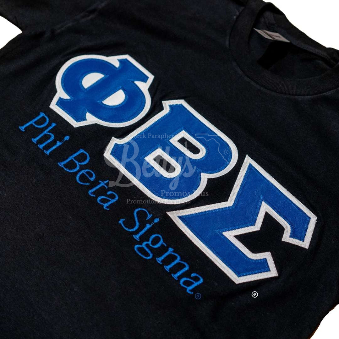 Phi Beta Sigma ΦΒΣ Script Double Stitched Appliqué Embroidered Line T-Shirt-Betty's Promos Plus Greek Paraphernalia