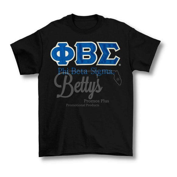 Phi Beta Sigma ΦΒΣ Script Double Stitched Appliqué Embroidered Line T-ShirtBlack-Small-Betty's Promos Plus Greek Paraphernalia