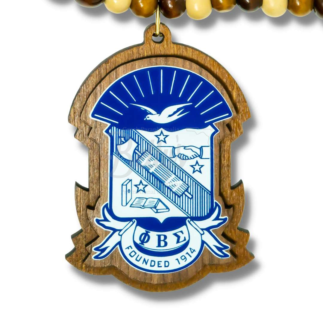 Phi Beta Sigma ΦΒΣ Shield Wood Bead Raised Crest Tiki NecklaceBrown-Betty's Promos Plus Greek Paraphernalia