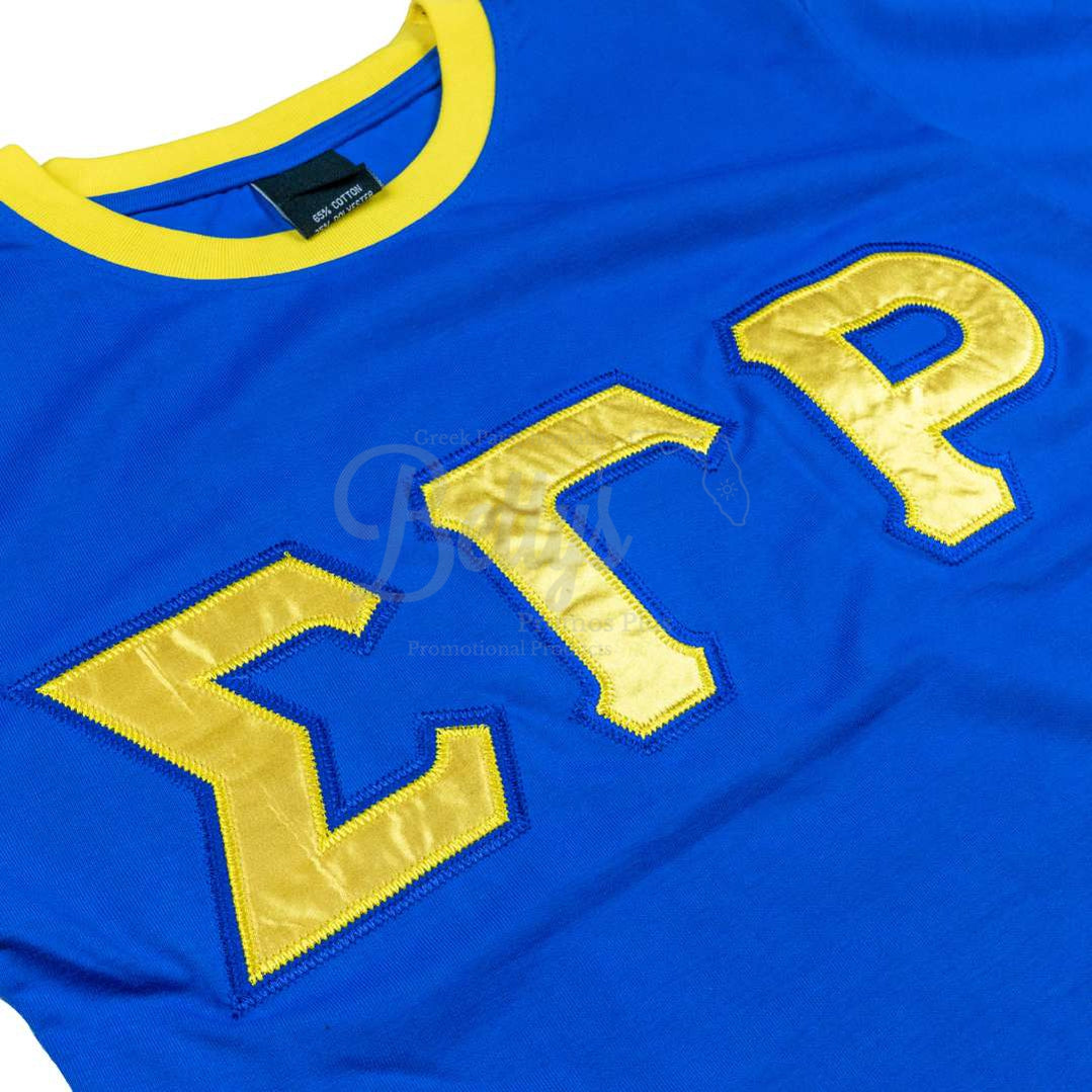 Sigma Gamma Rho ΣΓΡ Embroidered Ringer T-Shirt-Betty's Promos Plus Greek Paraphernalia