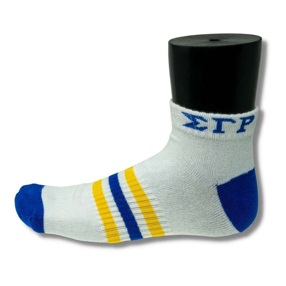 Sigma Gamma Rho ΣΓΡ Greek Letters Low Cut Ankle Athletic Socks Cushioned Mesh Breathable Comfort Running Sock With Arch SupportWhite-Betty's Promos Plus Greek Paraphernalia