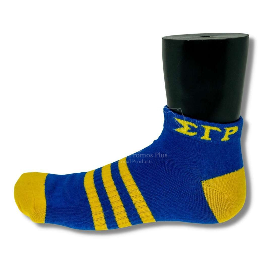 Sigma Gamma Rho ΣΓΡ Greek Letters Low Cut Ankle Athletic Socks Cushioned Mesh Breathable Comfort Running Sock With Arch SupportBlue-Betty's Promos Plus Greek Paraphernalia