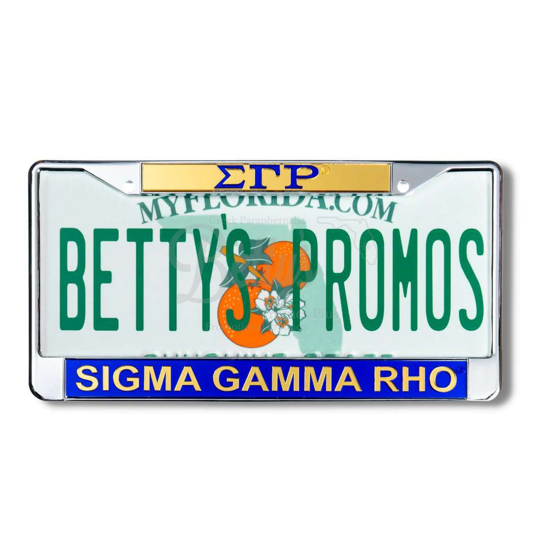 Sigma Gamma Rho ΣΓΡ Metal Auto Tag Frame SGRho Car License Plate FrameBlue Bottom-Betty's Promos Plus Greek Paraphernalia