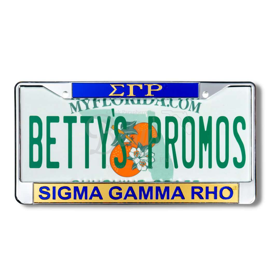 Sigma Gamma Rho ΣΓΡ Metal Auto Tag Frame SGRho Car License Plate FrameGold Bottom-Betty's Promos Plus Greek Paraphernalia