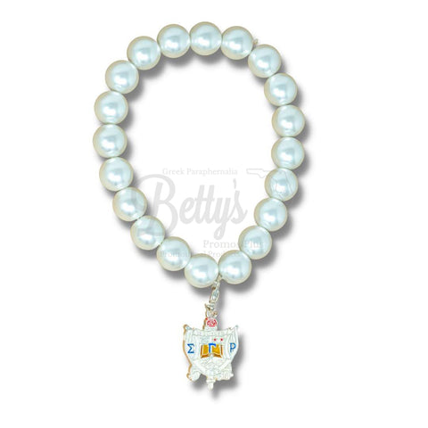 Sigma Gamma Rho ΣΓΡ Pearl and Shield Bracelet, ΣΓΡ Bracelet with ΣΓΡ Shield CharmWhite-Betty's Promos Plus Greek Paraphernalia