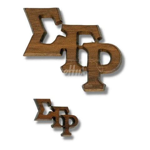 Sigma Gamma Rho "ΣΓΡ Slanted Greek Letters" Wooden Lapel Pin-Betty's Promos Plus Greek Paraphernalia