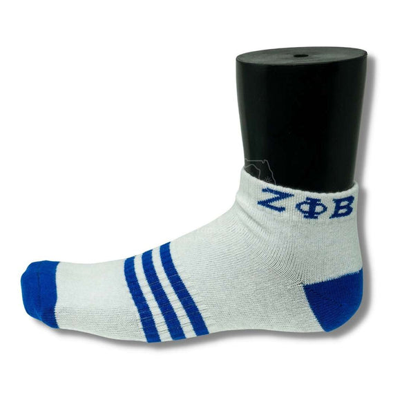 Zeta Phi Beta ΖΦΒ Greek Letters Low Cut Ankle Athletic Socks Cushioned Mesh Breathable Comfort Running Sock With Arch SupportWhite-Betty's Promos Plus Greek Paraphernalia