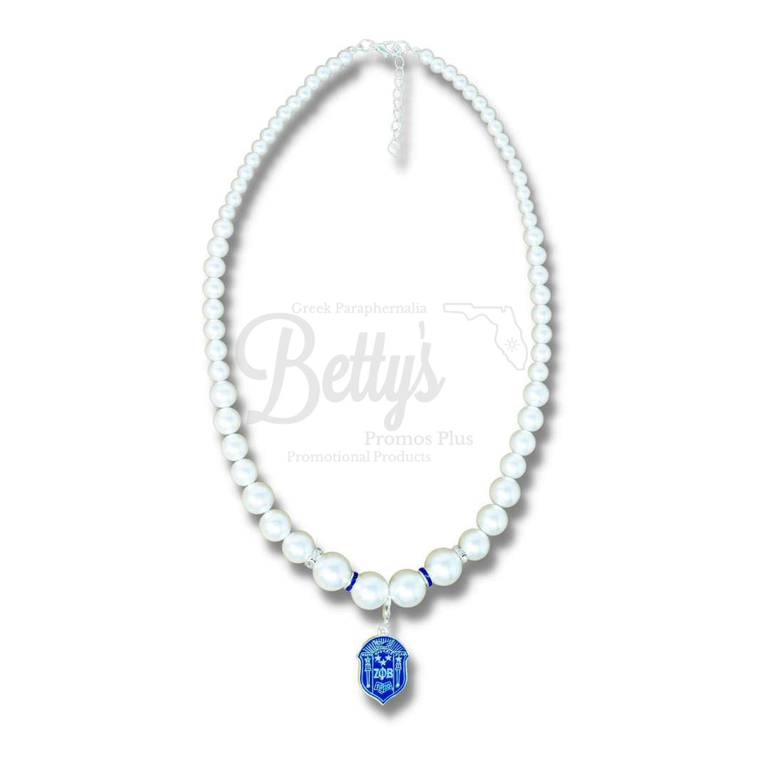 Zeta Phi Beta ΖΦΒ Pearl & Shield NecklaceWhite-Betty's Promos Plus Greek Paraphernalia